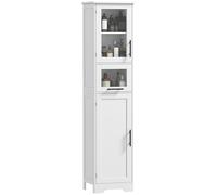 HOMCOM Armario de Baño Alto, Mueble Auxiliar de Baño con Puerta de Vidrio, Estantes Ajustables, Cajón, Columna Estrecha para Espacios Pequeños, 40x31x170 cm, Blanco