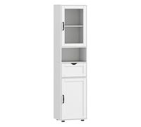 Homcom armario de baño alto, mueble auxiliar de baño con puerta de vidrio, estantes ajustables, cajón, estante abierto, columna estrecha para espacios pequeños, 40x30x165 cm, blanco