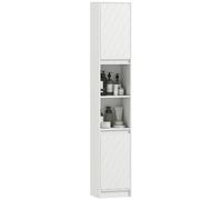 HOMCOM Armario de Baño Alto para Espacios Pequeños 30x24x170 cm Blanco | Columna de Baño Estrecha, 2 Puertas, 2 Estantes Abiertos, Estante Ajustable, para Espacio Pequeño