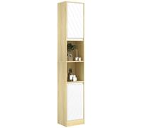 HOMCOM Armario de Baño Alto para Espacios Pequeños 30x24x170cm Roble Blanco | Columna de Baño Estrecha, 2 Puertas, 2 Estantes Abiertos, Estante Ajustable, para Espacio Pequeño