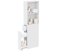 HOMCOM Armario de baño Alto y Estrecho, Mueble Auxiliar de pie con Organizador extraíble con Ruedas, estantes Abiertos, cajón y balda Ajustable, Blanco