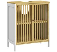 HOMCOM Armario de Baño Bajo Lavabo de Bambú con Puerta Doble y Estante Ajustable Carga 30 kg 60x30x70 cm Natural y Blanco Aosom España