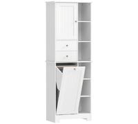 HOMCOM Armario de Baño Blanco, Cesto de Ropa Inclinable, con Cajones 60x30x174 cm Blanco Aosom España