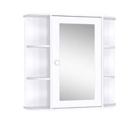 HOMCOM Armario de Baño con Espejo Mueble Colgante de Aseo con 1 Puerta 2 Estantes Interiores y 6 Estantes Laterales para Salón Cocina Dormitorio 66x17x63 cm Blanco