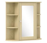 HOMCOM Armario de Baño con Espejo, Armario de Pared con Puerta, Estantes Abiertos, Mueble de Baño Colgar para Cocina, Salón, 66x17x63 cm, Natural