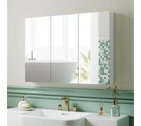 HOMCOM Armario de Baño con Espejo Armario de Pared para Baño de Colgar con 3 Puertas y Estantes Regulables 91,5x11,5x65 cm Blanco