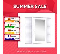 HOMCOM Armario de Baño con Espejo Mueble Colgante de Aseo con 1 Puerta 2 Estantes Interiores y 6 Estantes Laterales para Salón Cocina Dormitorio 66x17x63 cm Blanco