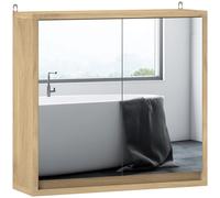 HOMCOM Armario de Baño con Espejo con 2 Puertas y Balda Ajustable Mueble Colgante de Estilo Moderno 48x14,5x45cm Natural Café
