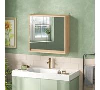 HOMCOM Armario de Baño con Espejo con 2 Puertas y Estante Ajustable Mueble Colgante de Baño para Aseo Estilo Moderno 48x14,5x45 cm Madera Natural