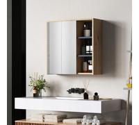 HOMCOM Armario de Baño con Espejo Armario con Espejo para Baño con Estantes Estilo Moderno 60x20x60 cm Madera Natural