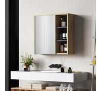 HOMCOM Armario de Baño con Espejo con Estantes 60x20x60 cm Madera Natural | Armario con Espejo para Baño, Estilo Moderno
