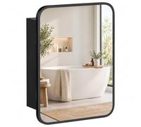 HOMCOM Armario de baño con Espejo de Pared, Negro | Con almacenaje, puerta magnética y estante ajustable, montaje en pared para baño