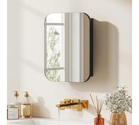 HOMCOM Armario de Baño con Espejo, Diseño con Bordes Curvados, Armario de Pared, Mueble de Baño Colgar, Estantes Ajustables, 40,2x10,2x50,9 cm, Negro