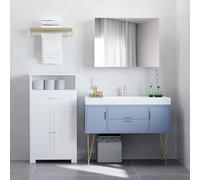 HOMCOM Armario de Baño con Espejo Estilo Moderno Armario de 2 Puertas con 3 Estantes Interiores para Salón Dormitorio 80x15x60 cm Lila Claro