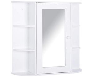 HOMCOM Armario de Baño con Espejo Mueble Colgante de Aseo con 1 Puerta 2 Estantes Interiores y 6 Estantes Laterales para Salón Cocina Dormitorio 66x17x63 cm Blanco