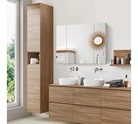 HOMCOM Armario de Baño con Espejo y Luces LED Armario con Espejo para Baño con Estantes Ajustables y USB Mueble para Baño Estilo Moderno 90x15x75 cm Blanco