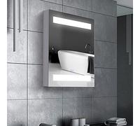 HOMCOM Armario de Baño con Espejo y Luz LED Mueble Espejo de Pared con 2 Estantes de Almacenamiento e Interruptor Táctil para Dormitorio Aseo 50x15x60 cm Blanco