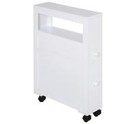 HOMCOM Armario de Baño con Ruedas Mueble Estrecho 16x52x71,5 cm Blanco | 2 Cajones, Estante de Almacenamiento, Carga 20 kg