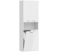 HOMCOM Armario de baño de 174 cm con cesto de ropa abatible y puertas de cierre suave, Blanco Aosom España
