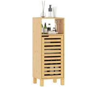 HOMCOM Armario de Baño de Bambú, Columna de Baño Estrecha con Estante Abierto, Puerta de Lamas, Estante Ajustable, 30x30x80 cm, Natural