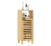 Homcom armario de baño de bambú, columna de baño estrecha con estante abierto, puerta de lamas, estante ajustable, 30x30x80 cm, natural 30 cm