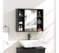 HOMCOM Armario de baño de Pared con Espejo, 60x14,5x49,4 cm, Negro | Espejo de baño con almacenamiento, armario con puertas, 6 compartimentos abiertos.
