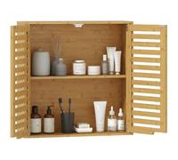 HOMCOM Armario de Baño de Pared de Bambú con Estante Regulable Natural | Puertas de Lamas, Mueble de Baño Colgante, Armario de Almacenamiento sobre el Inodoro, para Cocina y Lavadero
