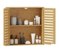 HOMCOM Armario de Baño de Pared de Bambú con Estante Regulable, Puertas de Lamas, Mueble de Baño Colgante, Armario de Almacenamiento sobre el Inodoro, para Cocina y Lavadero, Natural