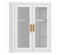Homcom armario de baño de pared, mueble de baño colgante moderno con puertas de acrílico, estante ajustable, cierres magnéticos, armario de almacenamiento para lavadero, sobre el inodoro, blanco 50 cm