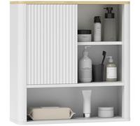 HOMCOM Armario de Baño de Pared Mueble de Baño Colgar con Estantes Ajustables Puerta Corredera Compartimentos y Diseño con Perfil Curvo 60x20x62 cm Blanco