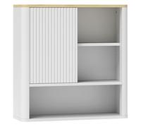 Homcom armario de baño de pared mueble de baño colgar con estantes ajustables puerta corredera compartimentos y diseño con perfil curvo 60x20x62 cm blanco