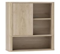HOMCOM Armario de Baño de Pared Mueble de Baño Colgar con Estantes Ajustables Puerta Corredera Compartimentos y Diseño con Perfil Curvo 60x20x62 cm Natural