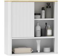 HOMCOM Armario de Baño de Pared Mueble de Baño Colgar con Estantes Ajustables Puerta Corredera Compartimentos y Diseño con Perfil Curvo 60x20x62 cm Blanco