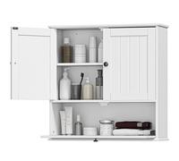 HOMCOM Armario de Baño de Pared, Mueble de Baño Colgar Rústico con Estante Ajustable, Doble Puerta, Puerta Abatible y Cierre Magnético, para Cocina, Lavadero, sobre el Inodoro, Blanco