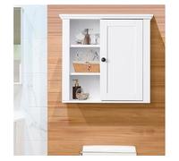 Homcom armario de baño de pared multifuncional gabinete para ahorro de espacio con 3 niveles abiertos 1 puerta estante ajustable antivuelco 53x14,5x50,5 cm blanco 145 cm