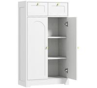 HOMCOM Armario de Baño Estrecho con 2 Cajones Estante Abierto y Puerta con Panel Arqueado 60x30x108 cm Blanco Veteado