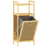 HOMCOM Armario de Baño Estrecho de Bambú con 2 Estantes Abiertos Cesto Extraíble y Diseño con Listones 40x30x95 cm Natural
