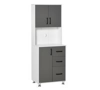 HOMCOM Armario de cocina alacena de cocina multi-almacenamiento 2 + 1 puerta 3 cajones + gran encimera 60x40x160 cm bicolor Gris Blanco Aosom España