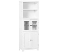 HOMCOM Armario de Cocina Alacena Espacioso Mueble Aparador con 2 Puertas de Vidrio Templado y 2 Estantes Abiertos 60x30x162 cm Blanco Aosom España