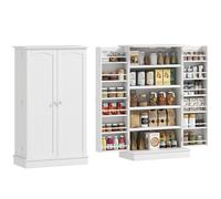 HOMCOM Armario de Cocina aparador, Mueble de Almacenamiento Moderno con armarios, Estante Ajustable y 12 Soportes para Especias, despensa para Comedor, Sala de Estar, 60 x 30 x 104 cm, Color Blanco