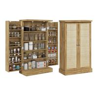 Homcom armario de cocina, armario despensa cocina, con 2 puertas, 16 estantes, alacena moderna, con estantes ajustables, para comedor, salón, 60x30x104 cm, natural