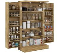 HOMCOM Armario de Cocina Armario Despensa Cocina con 2 Puertas de Ratán y 16 Estantes Alacena Moderna con Estantes Ajustables para Comedor Salón 60x30x104 cm Natural