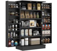HOMCOM Armario de Cocina con 2 Puertas 16 Estantes 60x30x104 cm Negro | Armario Despensa Cocina, Alacena Moderna, Estantes Ajustables, para Comedor, Salón