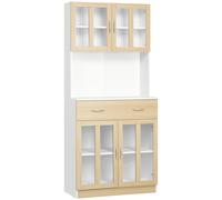 HOMCOM Armario de cocina Buffet alto de Cocina Multi-Almacenamiento 4 Puertas vitrina de Vidrio con estante cajón Deslizante Aosom España