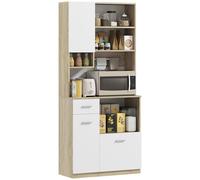 HOMCOM Armario de Cocina Buffet Cocina vaisselier Mueble de almacenaje Estilo Moderno con estantes Regulables, cajón, Barra, pasacables, para Comedor, salón, 80 x 35 x 180 cm, Aspecto Madera