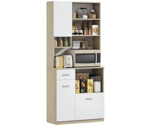 HOMCOM Armario de Cocina Buffet Cocina vaisselier Mueble de almacenaje Estilo Moderno con estantes Regulables, cajón, Barra, pasacables, para Comedor, salón, 80 x 35 x 180 cm, Aspecto Madera