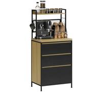 HOMCOM Armario de Cocina Buffet de Cocina Industrial Unidad de Almacenamiento con 3 cajones, encimera, Estante y 4 Ganchos, Unidad de microondas para Comedor, Sala de Estar, 60x40x132cm, Madera