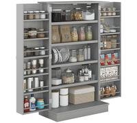 HOMCOM Armario de Cocina con 2 Puertas 16 Estantes 60x30x104 cm Gris | Armario Despensa Cocina, Alacena Moderna, Estantes Ajustables, para Comedor, Salón