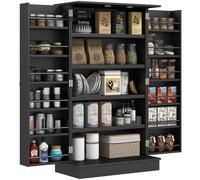 HOMCOM Armario de Cocina con 2 Puertas 16 Estantes 60x30x104 cm Negro | Armario Despensa Cocina, Alacena Moderna, Estantes Ajustables, para Comedor, Salón