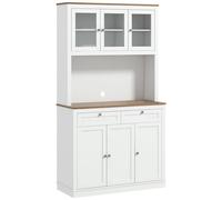 HOMCOM Armario de Cocina con 3 Puertas de Vidrio 2 Cajones y Estantes Ajustables Mueble para Microondas 100x40x180 cm Blanco Aosom España